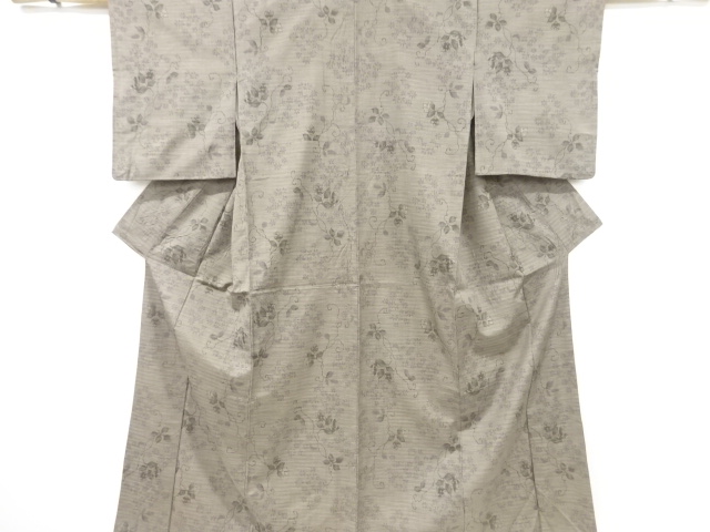 アンティーク　花唐草模様織り出し手織り紬着物